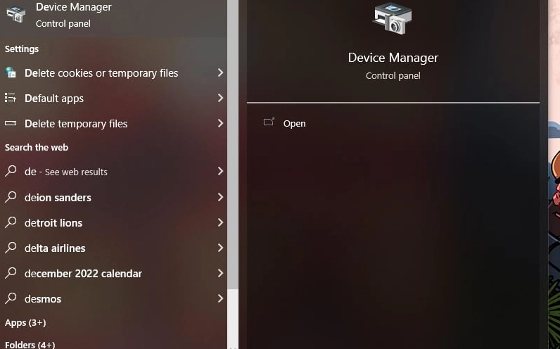 Mở cửa sổ công cụ Device Manager