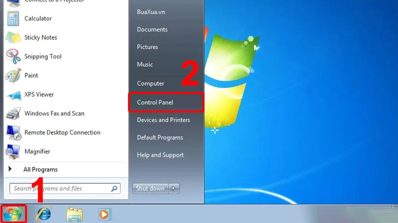Mở cửa sổ Control Panel trên hệ điều hành Windows phiên bản cũ
