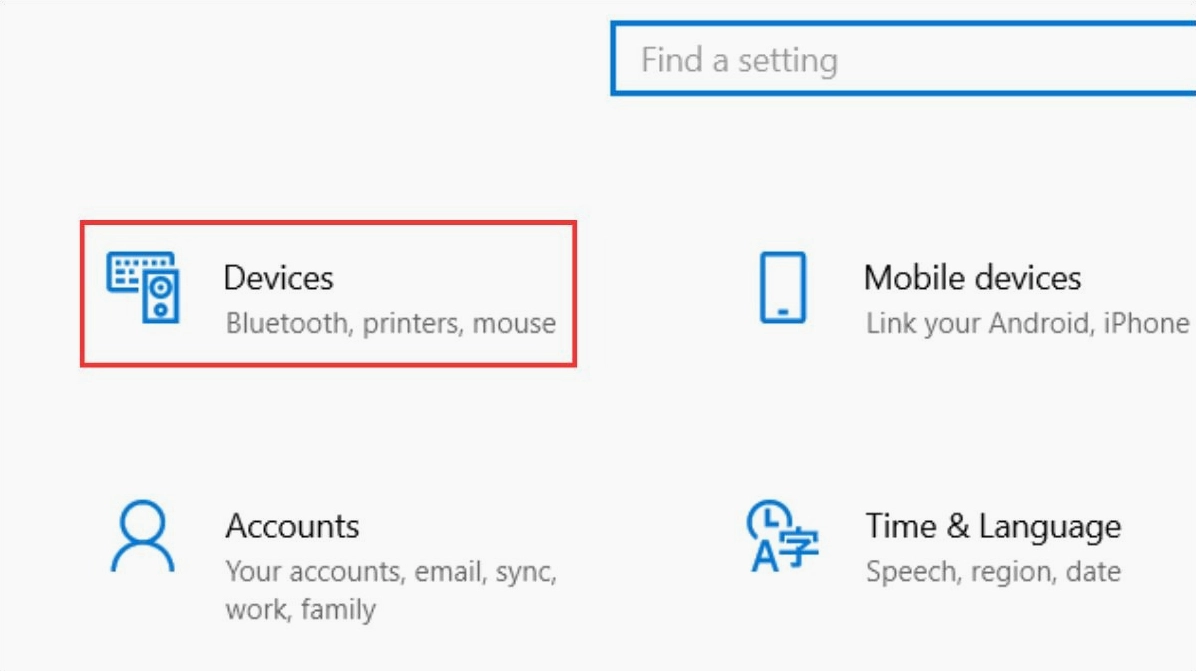 Mở cửa sổ Settings trên Windows bằng tổ hợp phím Windows + I rồi chọn Device