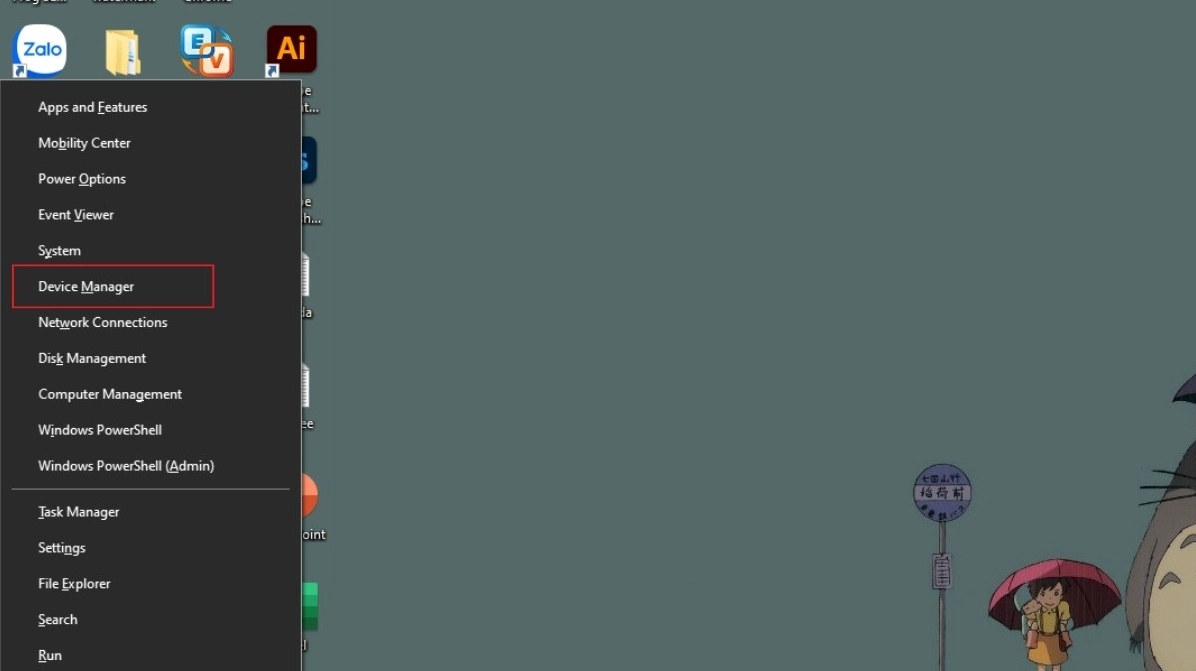 Mở Device Manager để kiểm tra driver âm thanh