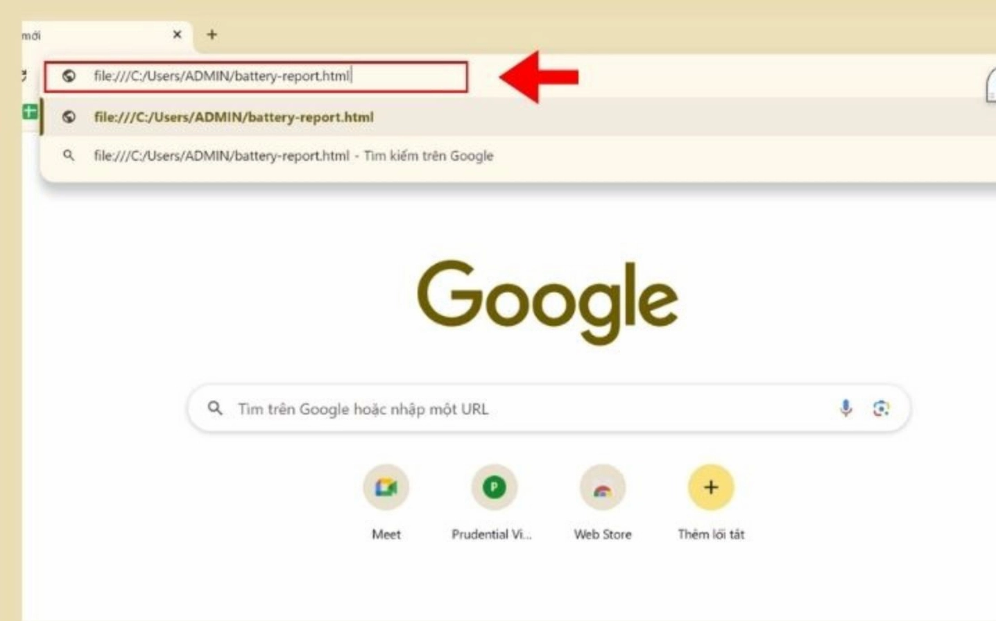 Mở file battery-report.html bằng trình duyệt web như Google Chrome hoặc Microsoft Edge