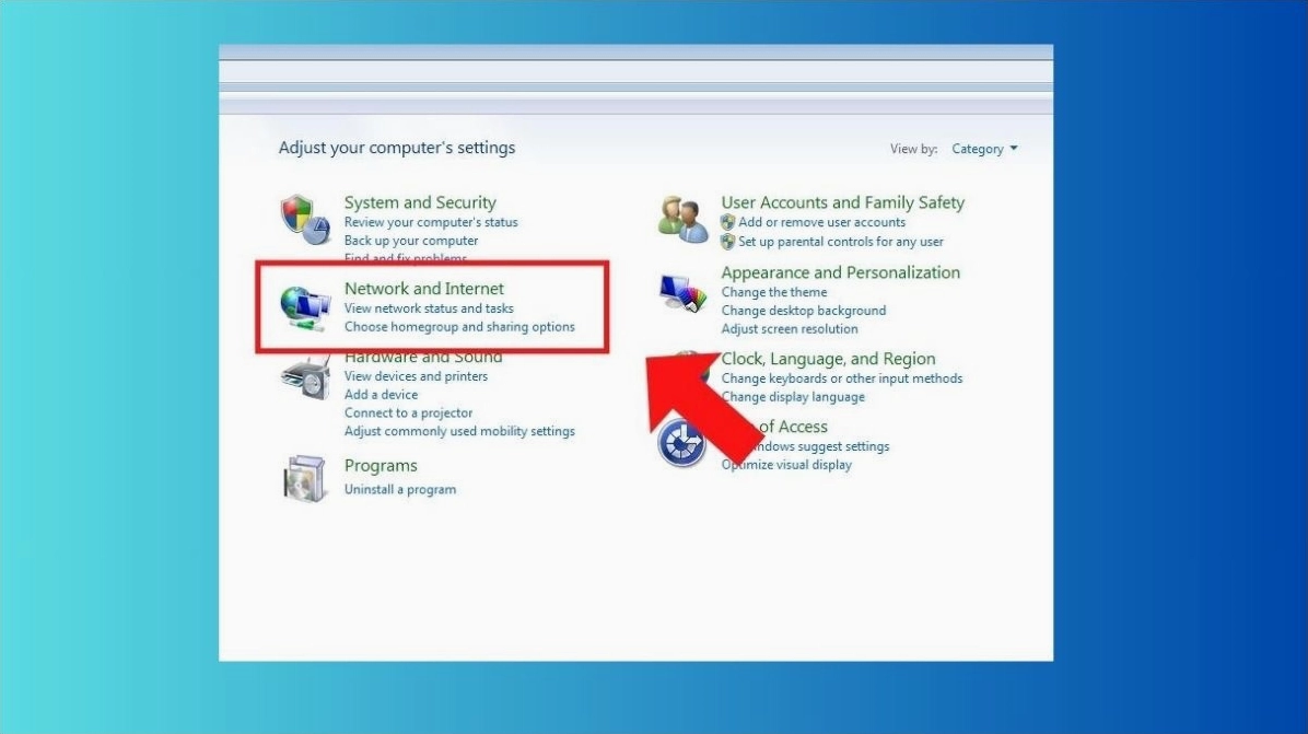 Mở Network and Internet