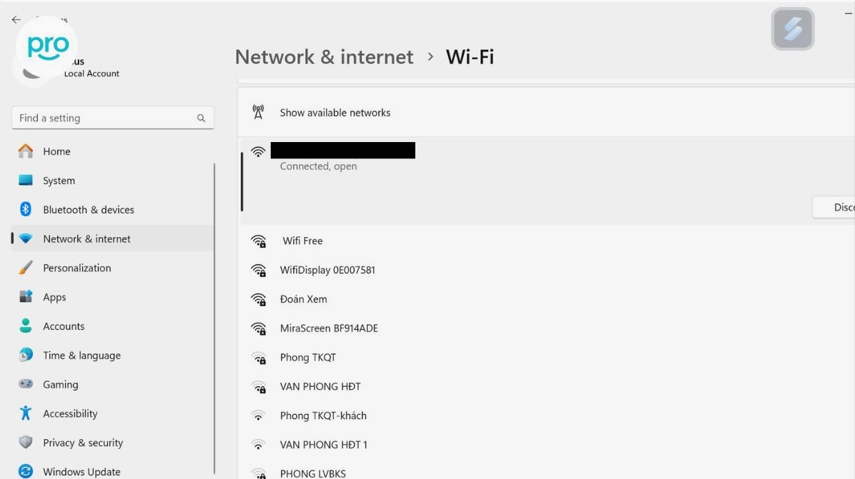 Hướng dẫn chi tiết cách kết nối 2 laptop để chơi game mượt mà không giật lag 22 Mở Settings Network internet Wi-Fi Show available networks
