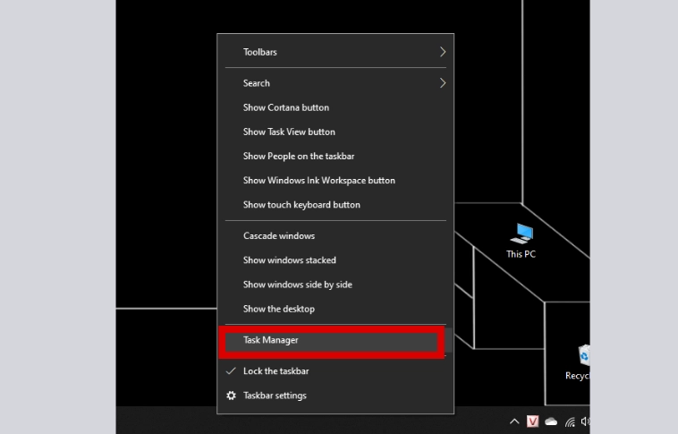 Mở Task Manager trên thanh Taskbar