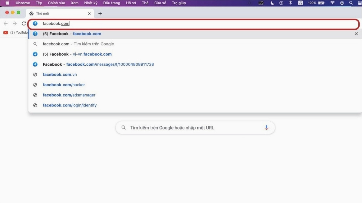 Mở trình duyệt Google Chrome > Truy cập vào trang web Facebook