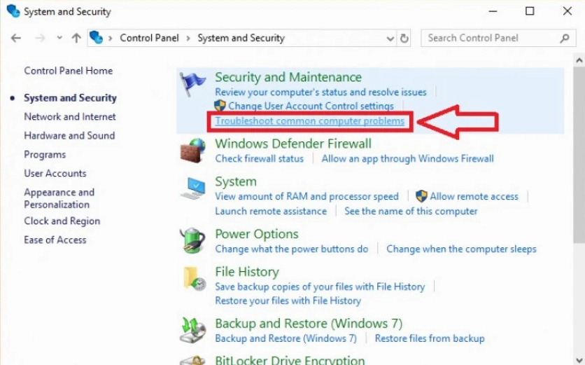 Mở trình sửa lỗi tự động trong cài đặt hệ thống