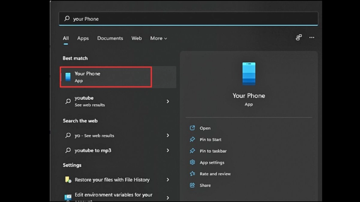 Mở ứng dụng Your Phone