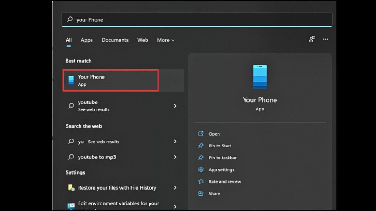 Hướng dẫn chi tiết cách chiếu màn hình điện thoại lên laptop nhanh chóng và ổn định 12 Mở ứng dụng Your Phone