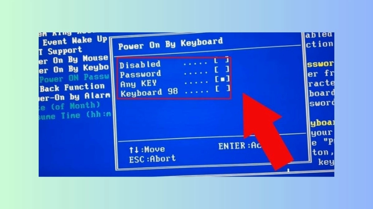 Một số BIOS sẽ cho phép bạn chọn một phím cụ thể hoặc thiết lập một Password để bật máy