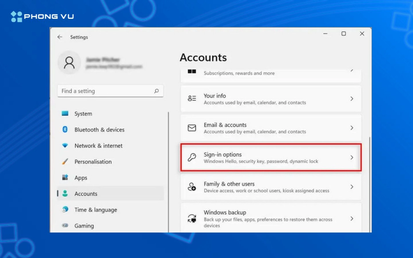 Hướng dẫn chi tiết cách cài đặt laptop mới mua chuẩn kỹ thuật 12 Mục Accounts trong cửa sổ Settings dùng để quản lý tài khoản người dùng