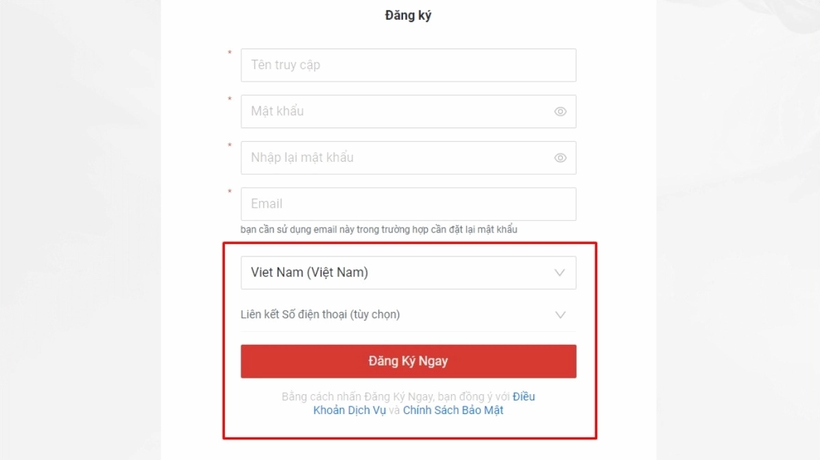 Hướng dẫn chi tiết cách tải fifa trên laptop an toàn và hiệu quả nhất năm 2026 16 Mục chọn quốc gia sinh sống và nút bấm xác nhận đăng ký tài khoản