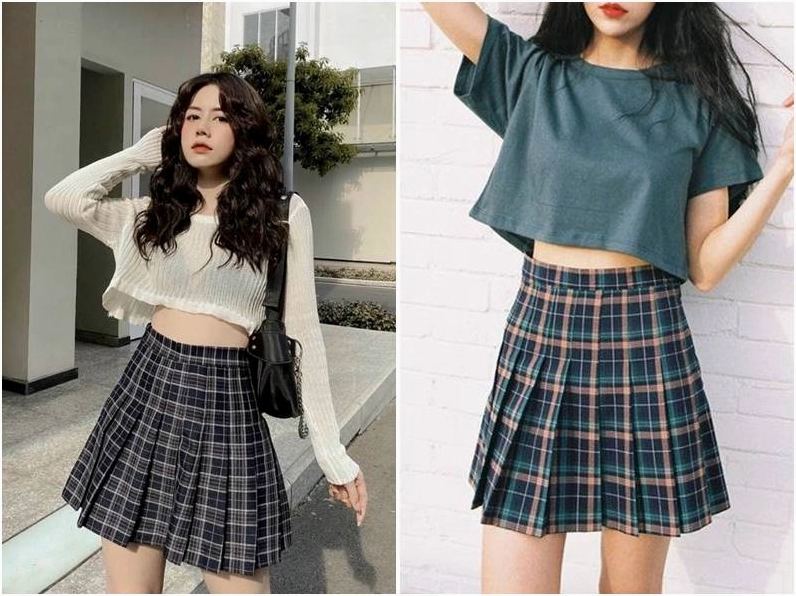 Bộ sưu tập hình ảnh gái xinh mặc áo croptop ngắn siêu quyến rũ 14 Năng động trẻ trung chuẩn style nữ sinh Hàn Quốc với croptop và chân váy xếp ly