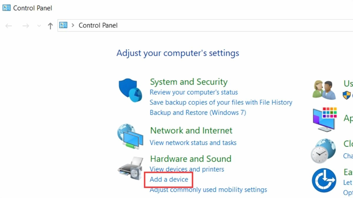 Hướng dẫn chi tiết cách cài đặt máy in cho laptop từ chuyên gia 2026 8 Nếu Windows không tự động cài đặt hãy mở Control Panel và chọn Add a device