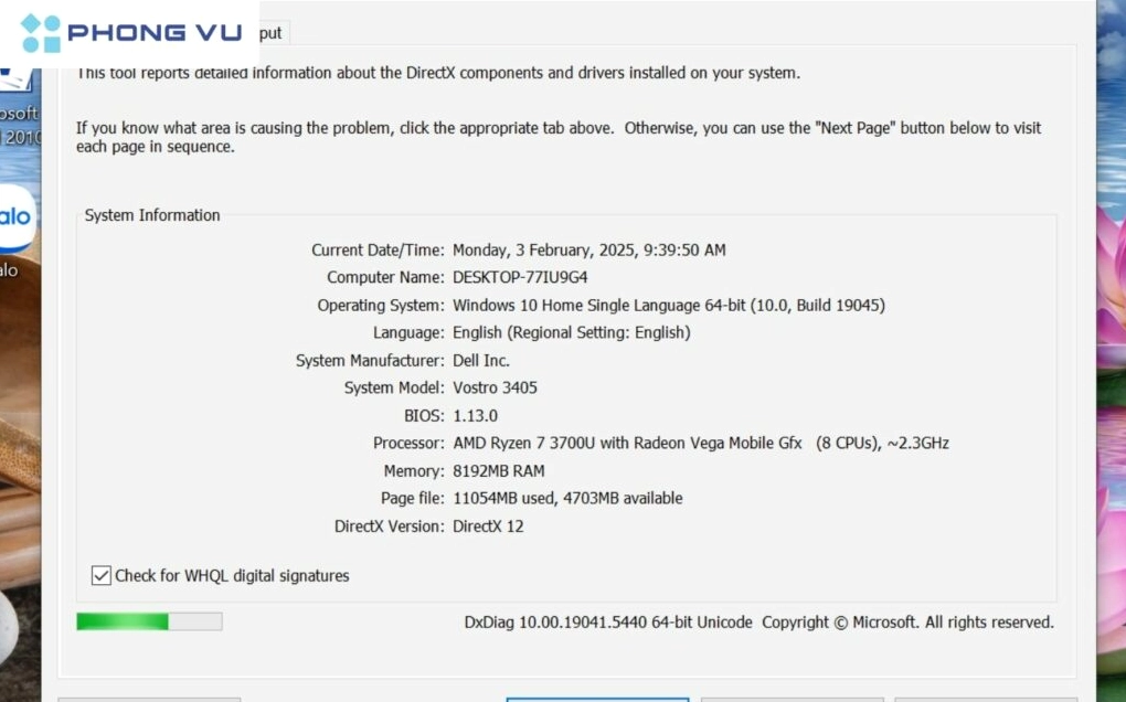 Người dùng đang kiểm tra cấu hình máy tính trên hệ điều hành Windows