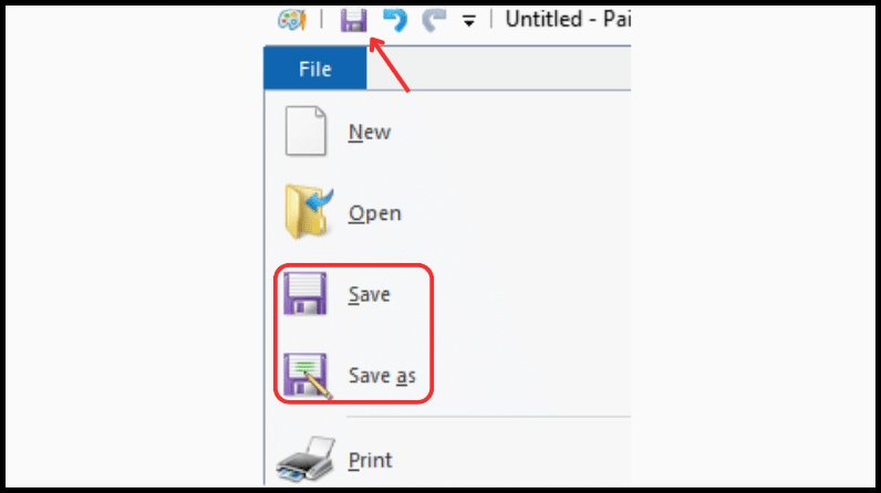 Người dùng thao tác vào mục File và chọn Save as trên phần mềm Paint để lưu ảnh