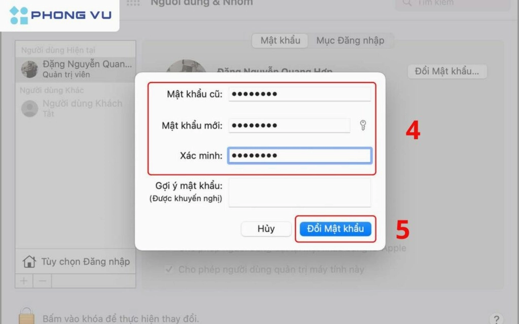 Hướng dẫn chi tiết cách cài mật khẩu cho laptop trên hệ điều hành Windows và Mac 19 Nhấn Change Password Thay đổi mật khẩu để hoàn tất quá trình thiết lập