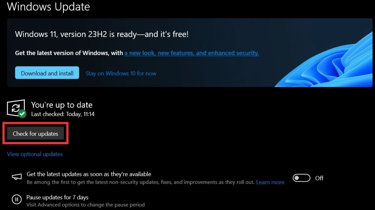 Hướng dẫn chi tiết cách tăng tốc cho laptop chạy mượt mà như mới 31 Nhấn chọn Check for updates để kiểm tra và cài đặt các bản cập nhật có sẵn