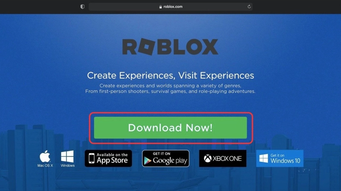 Nhấn chọn nút Download Now để tải tập tin cài đặt Roblox về máy tính
