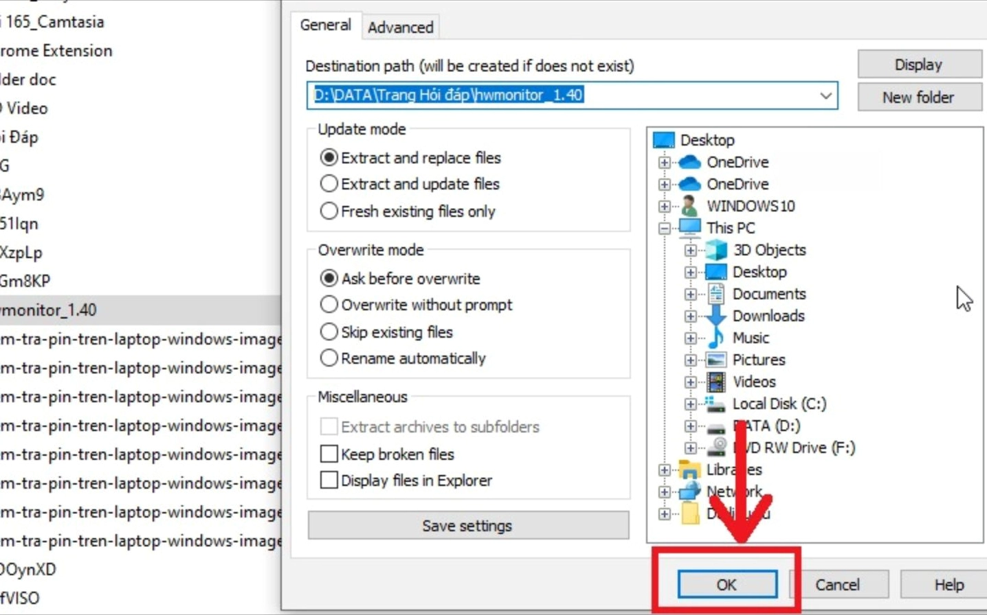 Nhấn chọn Ok để giải nén phần mềm