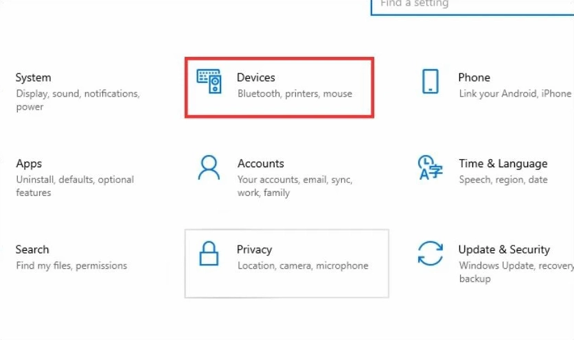 Hướng dẫn chi tiết cách bắt bluetooth cho laptop Windows và macOS 2 Nhấn chọn vào mục Devices trong phần cài đặt của windows