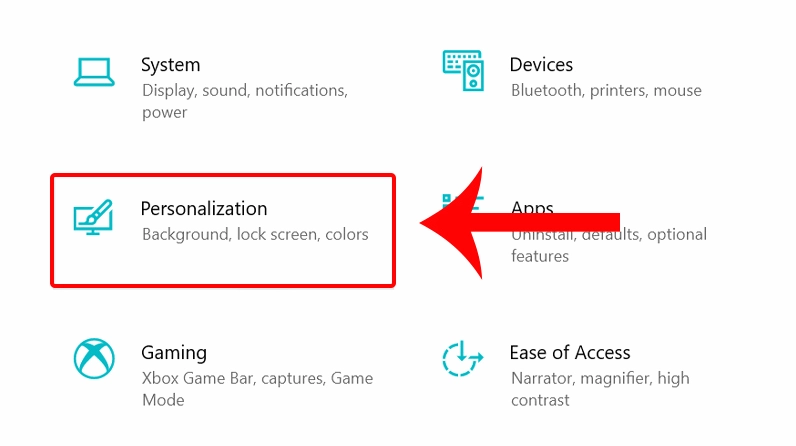 Nhấn chọn vào mục Personalization trong giao diện Settings của máy tính