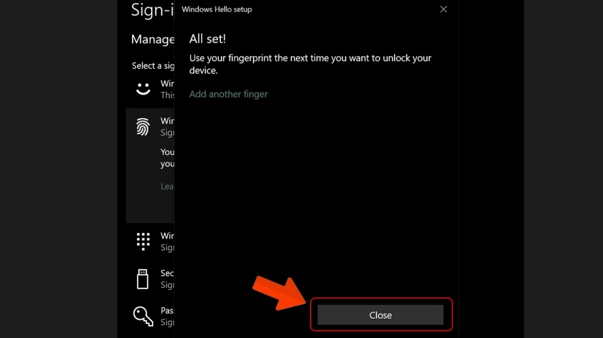 Nhấn chọn vào nút Close màu xám để hoàn tất toàn bộ quá trình cài đặt