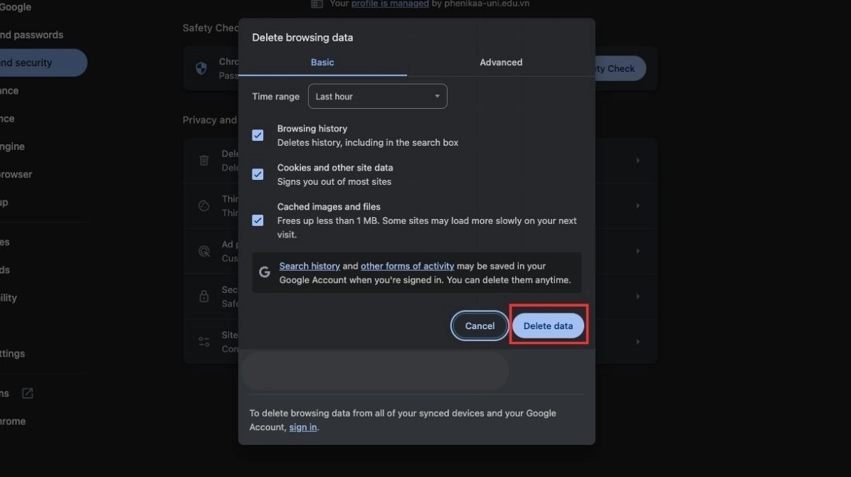 Nhấn Delete data để hoàn thành thao tác