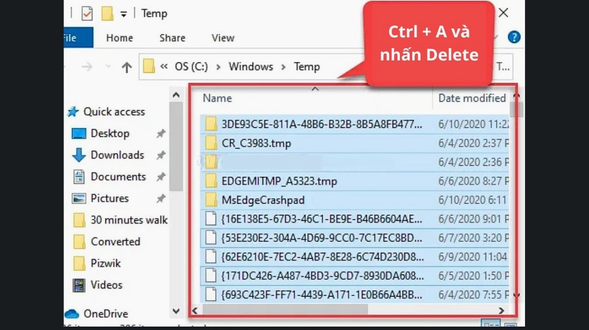Hướng dẫn chi tiết cách làm giảm lag laptop chạy mượt mà như mới 11 Nhấn nút Delete để xóa