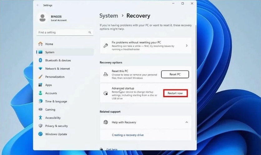 Hướng dẫn chi tiết cách cài đặt BIOS cho laptop Dell nhanh chóng 6 Nhấn nút Restart now trong tùy chọn Advanced startup của Windows