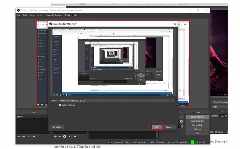 Nhấn OK để hoàn tất việc quay màn hình