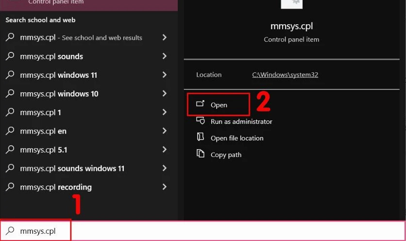 Nhấn Open để mở cửa sổ Sound
