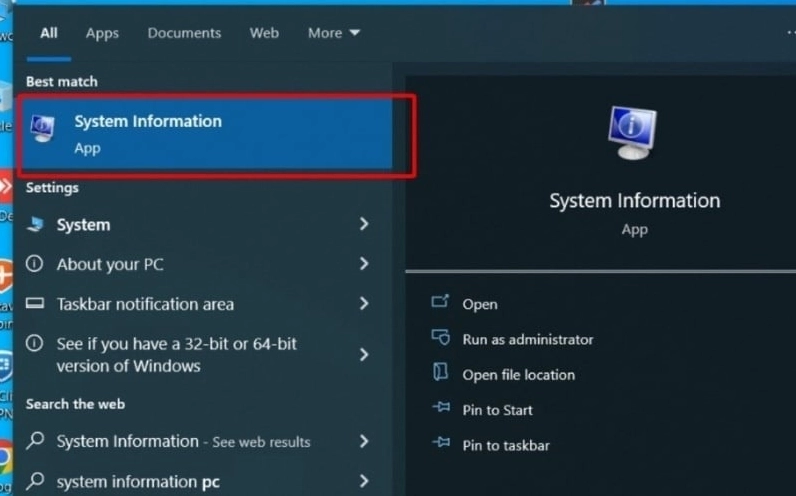 Hướng dẫn chi tiết cách kiểm tra model laptop nhanh chóng và chuẩn xác nhất 5 Nhấn phím Windows trên bàn phím, gõ từ khóa System Information và mở ứng dụng lên