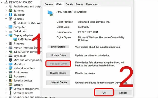 Hướng dẫn chi tiết cách bật camera trên laptop nhanh chóng và hiệu quả 10 Nhấn Roll Back Driver