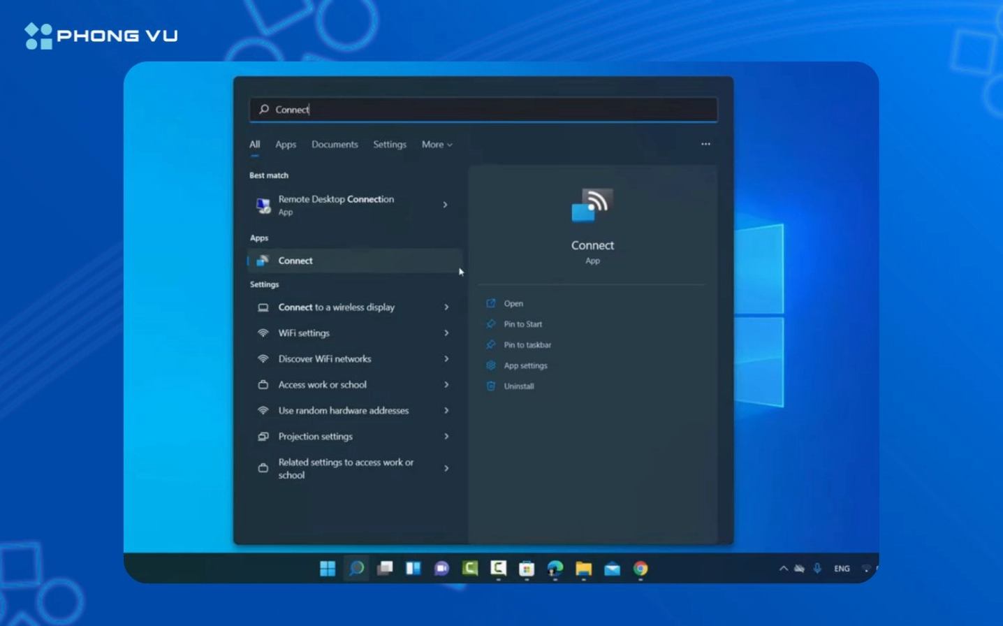 Hướng dẫn chi tiết cách chiếu màn hình điện thoại lên laptop nhanh chóng và ổn định 10 nhấn Start tìm và mở Connect