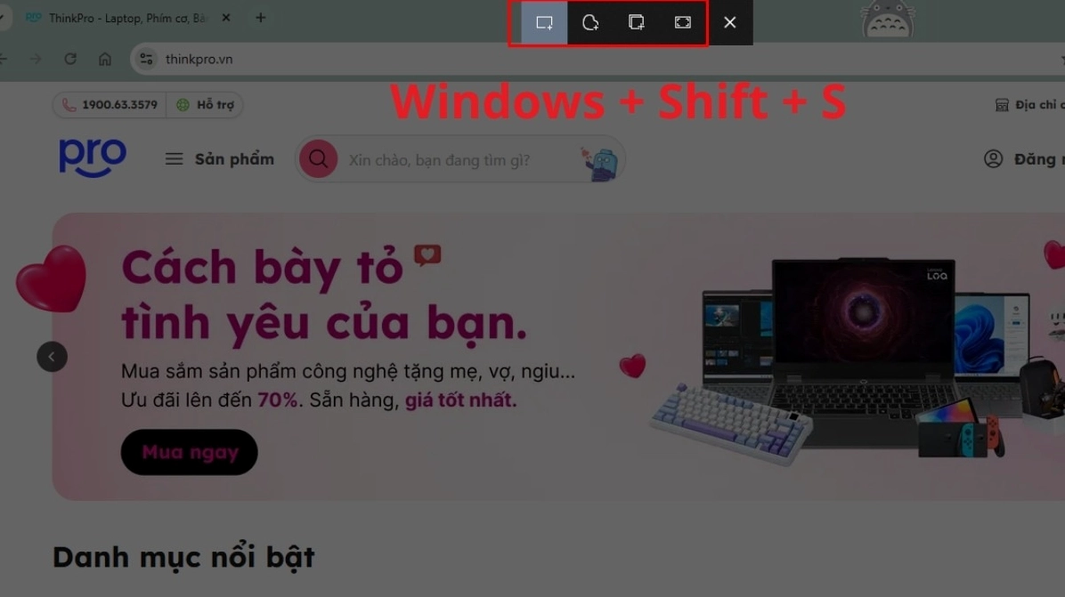 Nhấn tổ hợp phím Windows + Shift + S