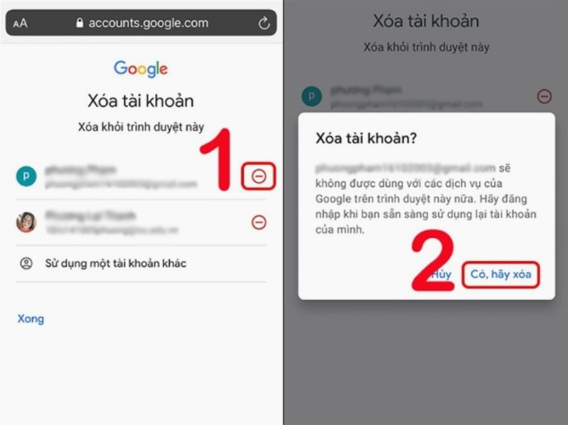 Nhấn vào biểu tượng dấu trừ nằm bên phải tài khoản Google muốn xóa