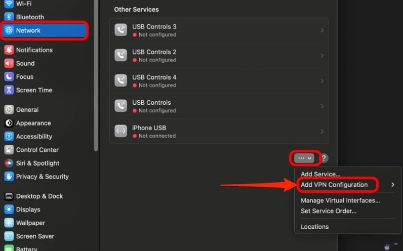 Hướng dẫn chi tiết cách đổi vpn trên laptop an toàn và hiệu quả nhất 13 Nhấn vào nút ba chấm ở góc dưới và chọn Add VPN Configuration