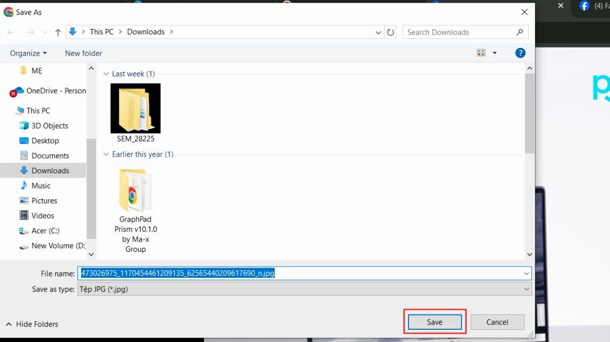 Nhấp chuột phải và chọn Lưu hình ảnh thành