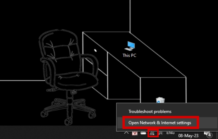 Nhấp chuột phải vào biểu tượng mạng ở khay hệ thống
