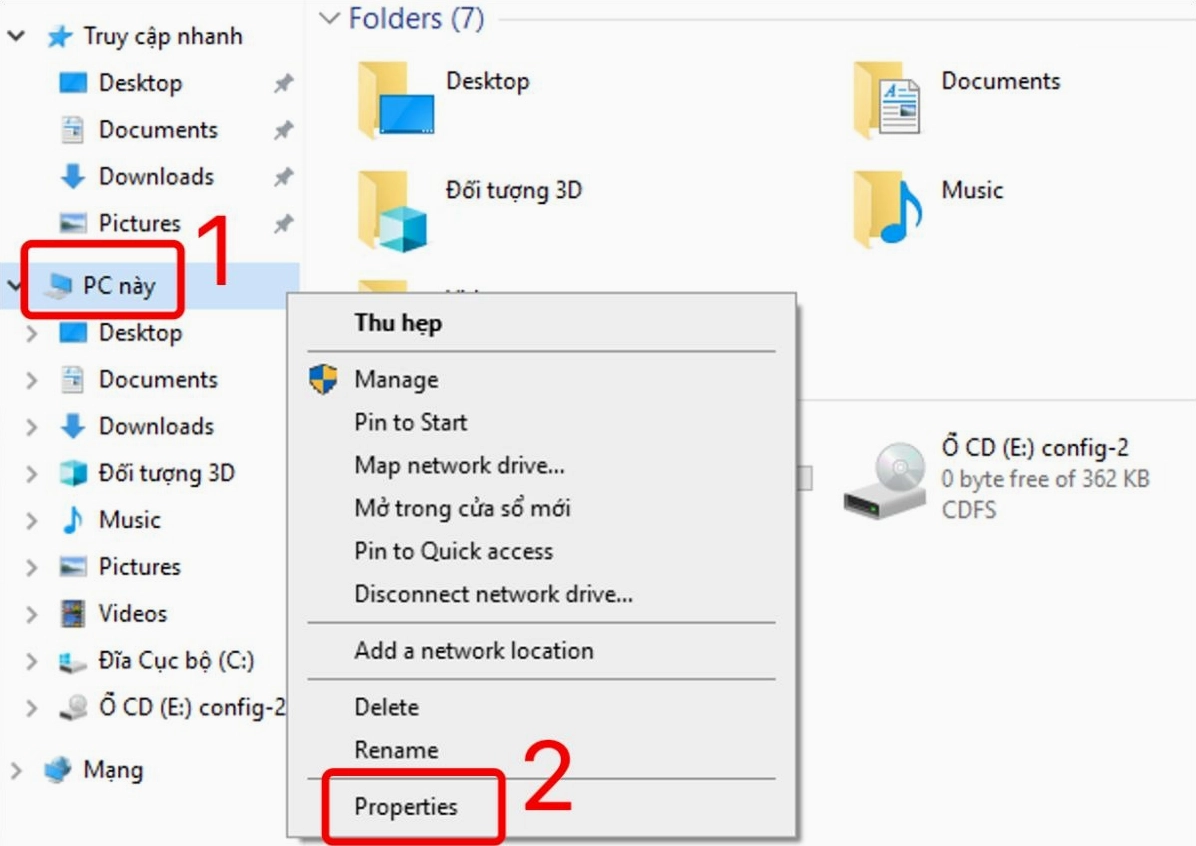 Nhấp chuột phải vào biểu tượng This PC trên Desktop và chọn Properties