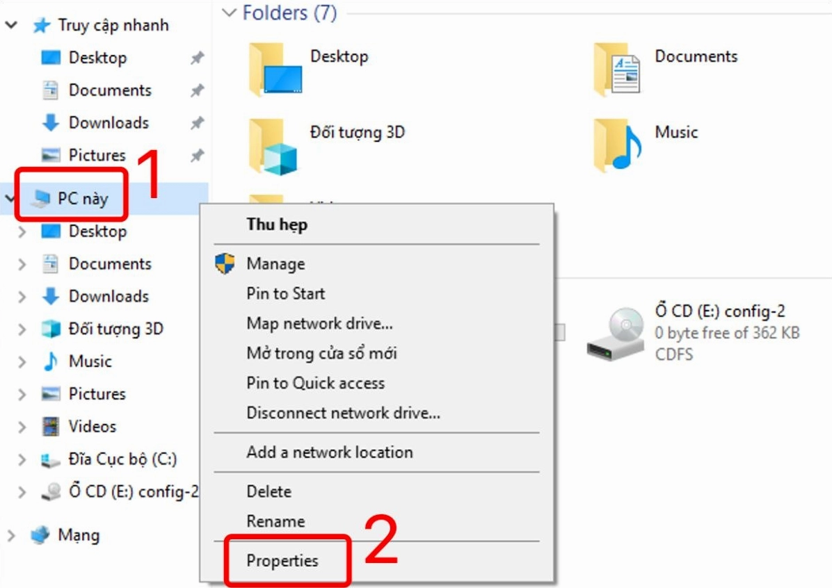 Nhấp chuột phải vào biểu tượng This PC và chọn Properties