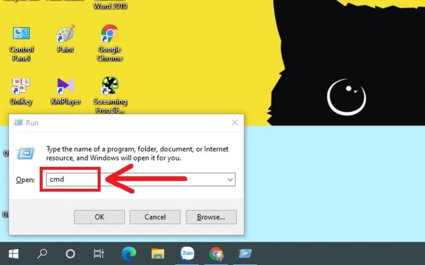 Nhập cmd vào ô tìm kiếm trên thanh Taskbar của Windows