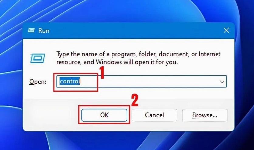 Nhập control và nhấn OK