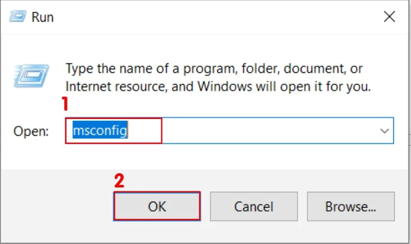 Nhập dòng lệnh msconfig vào và nhấn Enter hoặc OK