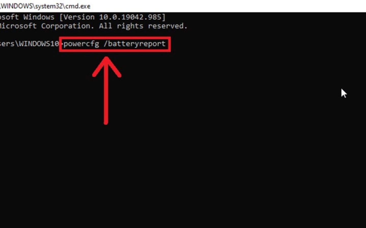 Nhập dòng lệnh powercfg /batteryreport vào trong cửa sổ màu đen của Command Prompt để xuất file báo cáo