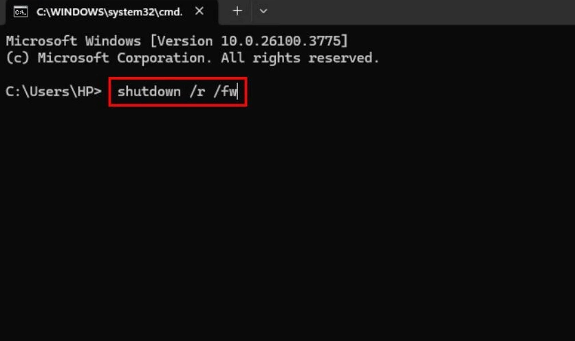 Hướng dẫn chi tiết cách cài đặt BIOS cho laptop Dell nhanh chóng 17 Nhập lệnh shutdown /r /fw và nhấn Enter trong Command Prompt
