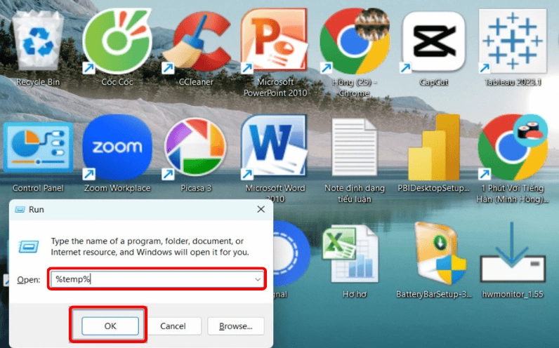 Hướng dẫn chi tiết cách dọn rác laptop an toàn và tăng tốc độ xử lý nhanh nhất năm 2026 8 Nhập lệnh %temp% và nhấn Enter