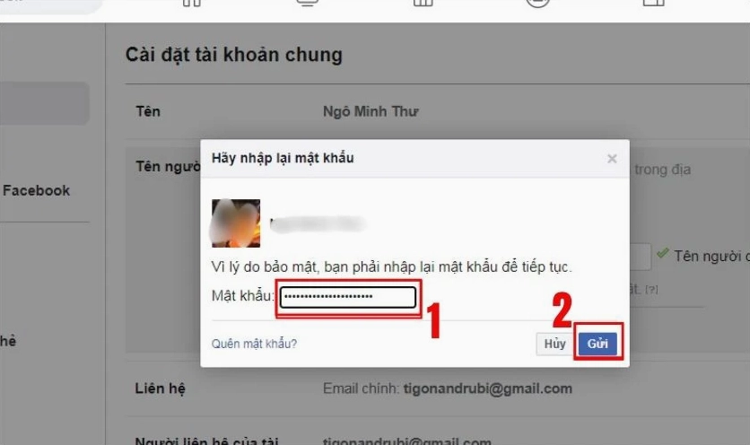 Nhập mật khẩu Facebook để xác nhận thay đổi
