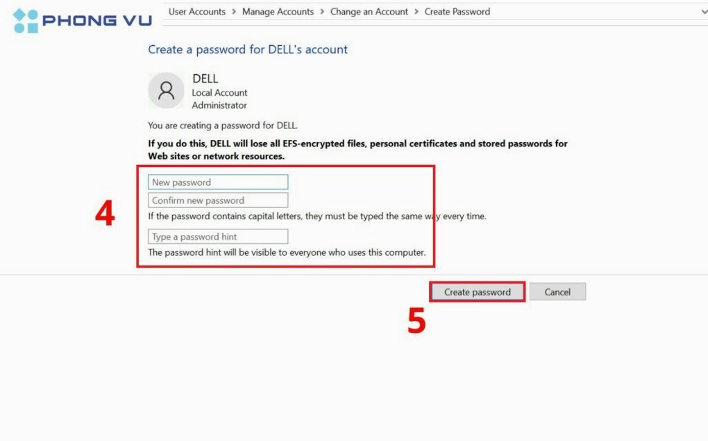 Nhập mật khẩu mới rì nhấn Create password
