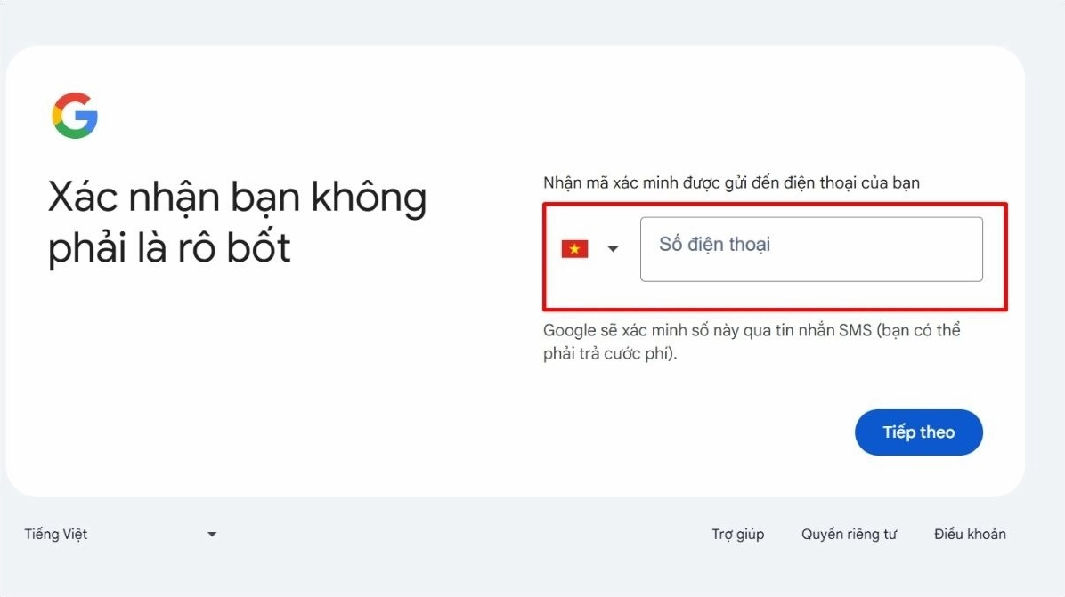 Hướng dẫn chi tiết cách tạo gmail trên laptop nhanh chóng và đơn giản nhất năm 2026 17 Nhập số điện thoại của bạn để Google gửi mã xác minh